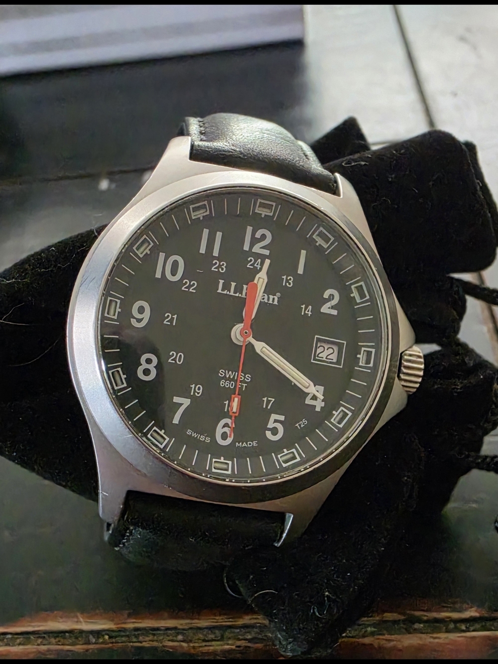 L.L. Bean Men's Black Dial Leather Strap Watch